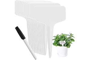 Oligei Plant Labels 120 PCS, T-Type Plant Tags with Marking Pen, 6 x 10 CM White Plastic Plant Markers for Nursery, Garden, Seedlings, Flower Vegetables, Herb