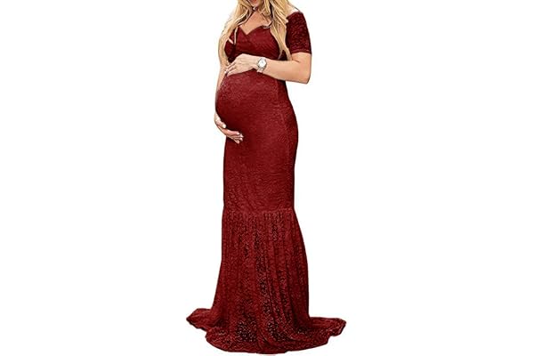 ZIUMUDY Womens Off Shoulder Short Sleeve Maternity Gown Maxi Photography Dress