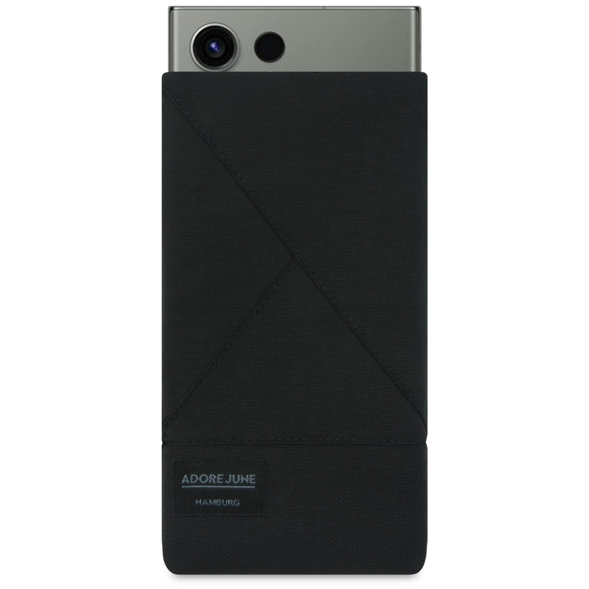 Adore June Triangle Case Compatible with Galaxy S24 Ultra/Galaxy S23 Ultra/Galaxy S22 Ultra, Elegant Mobile Phone Case Made of Durable Textile Fabric with Screen Cleaning Effect, Black