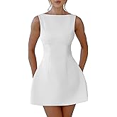 YMDUCH Women's Sexy Sleeveless Crew Neck Backless A-line Party Short Mini Dress