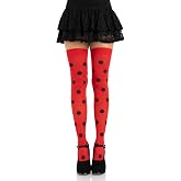 Leg Avenue Thigh High Stockings for Women, Opaque Polka Dot Pattern Nylon Spandex Hosiery