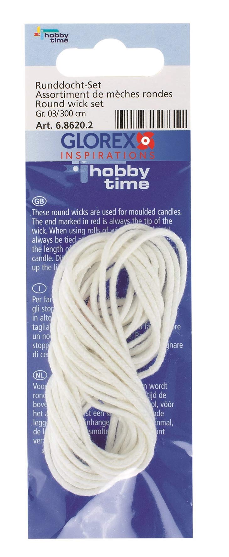 Glorex 6 8620 Wick for Candle Size 2, White, Taille 03