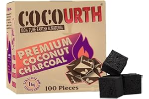 CocoUrth 100% Natural Hookah Coconut Shell Charcoal Mini Cube 22x22x22mm 100 PCS Electric Burner Briquettes Used Also for Cooking, Grilling, Barbecuing, Incense Narguile Coal (1kg)