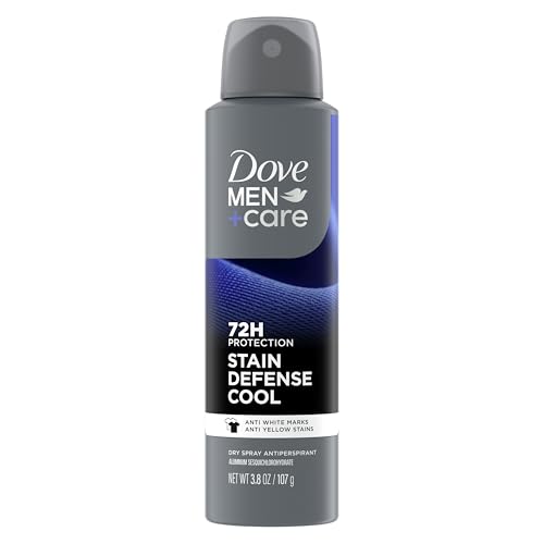Dove Men+Care Antiperspirant Deodorant Stain Defense Cool Dry Spray For Men Anti-White Marks & Yellow Stains, 72-hour Sweat and Odor protection with Triple Defense Technology 3.8 oz