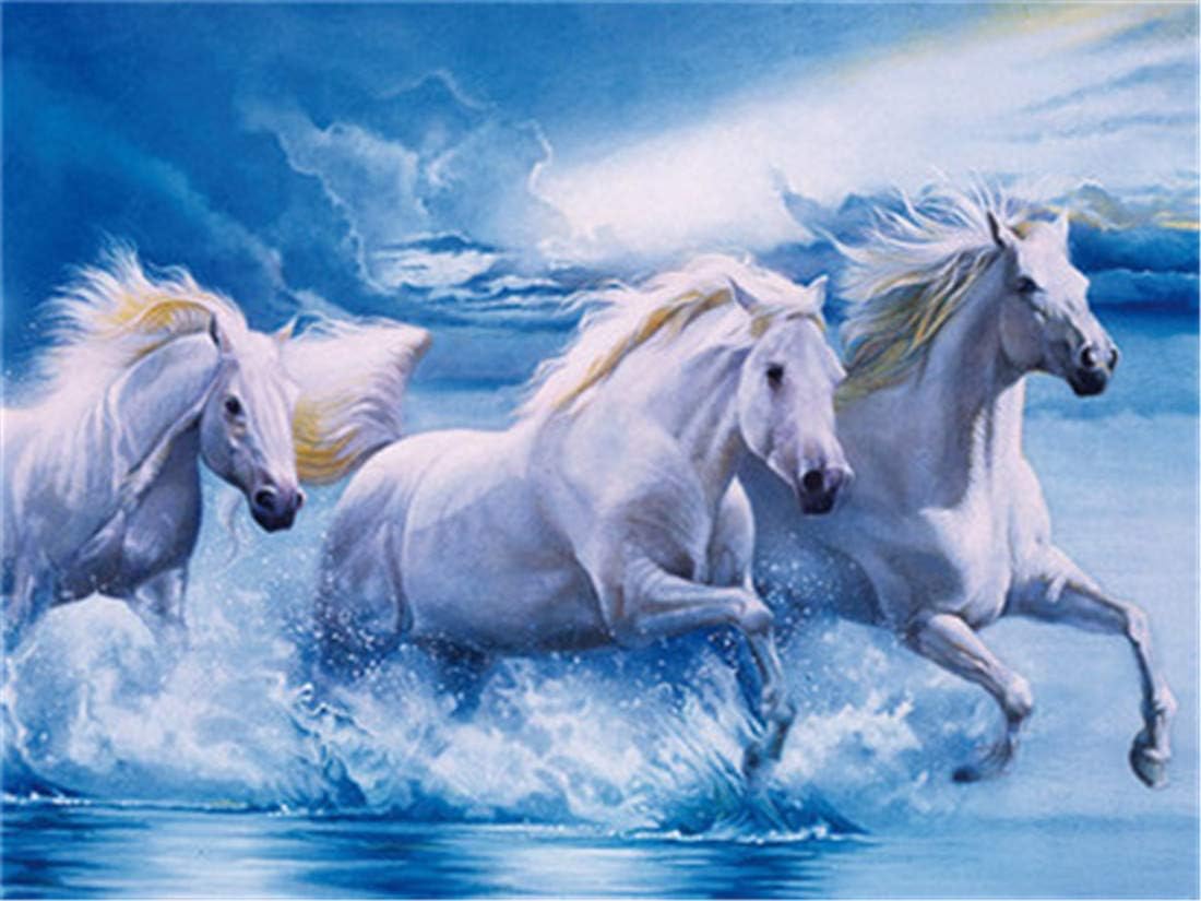 Paint by Numbers Kits DIY Oil Painting Home Decor Wall Value Gift- White Horse Crossing The River 16X20 Inch (Frame)