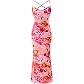 winkbay Women's Floral Backless Maxi Dress Cowl Neck Bodycon Wedding Guest Sundress Beach Vacation Dresses