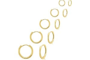 Gokeey Small Gold Huggie Hoop Earrings Set for Women 14K Real Gold Plated Hypoallergenic Lightweight Earrings for Sensitive Ears Everyday Earrings for Cartilage Piercings Jewelry for Women Men Girls Gifts 6mm/8mm/10mm/12mm(4 Pair)
