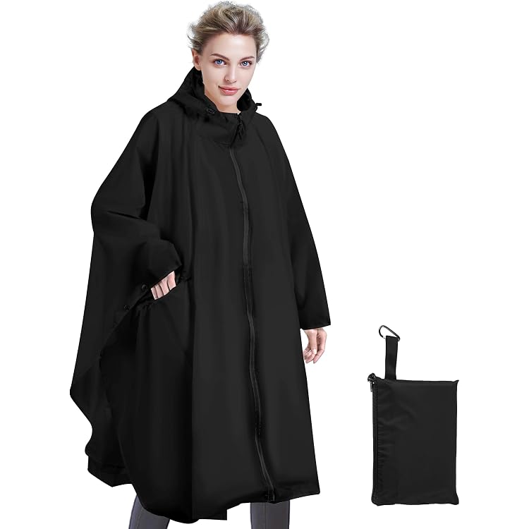 Poncho De Pluie Imperméable Unisexe - Longue Cape Avec Capuche Réglable - Coupe-vent, Léger Et Pliable - Idéal Randonnée, Cyclisme, Camping, Festivals