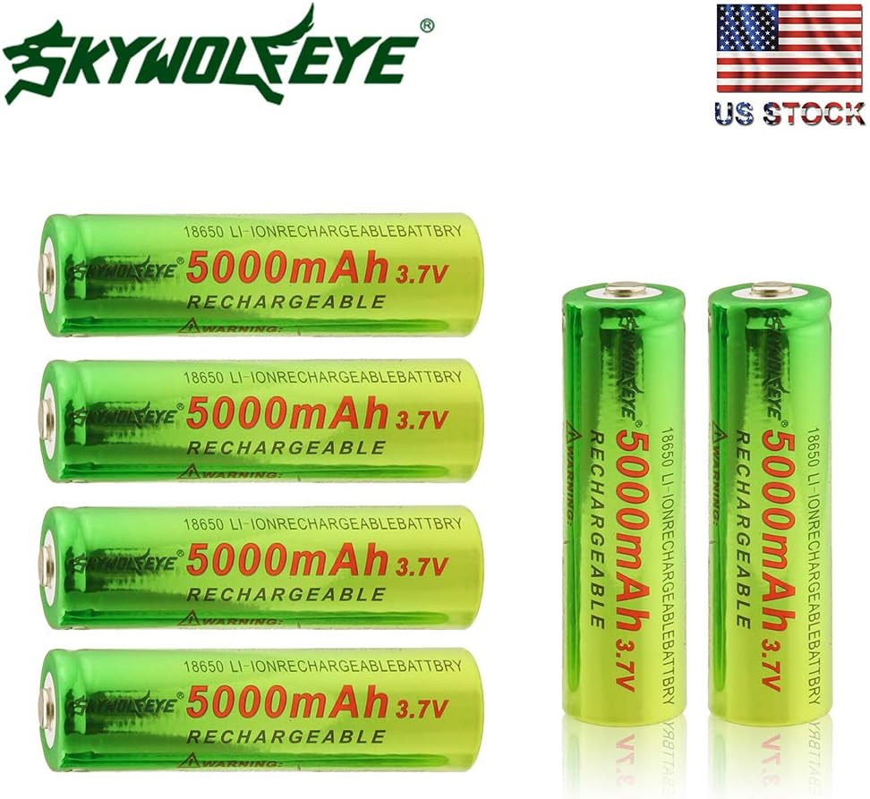 Elalma 6Pack 18650 Li-ion Rechargeable Battery 3.7V 5000mAh 18650 Battery For Flashlight