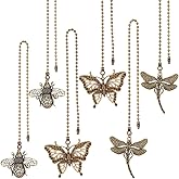 BENECREAT 6Pcs 3 Styels Butterfly Bee Ceiling Fan Pull Chain, Vintage Dragonfly Extender Chain Charm Lamp Decorative Pull Chain with Iron Ball Chain for Fan, Table Lamp Decor