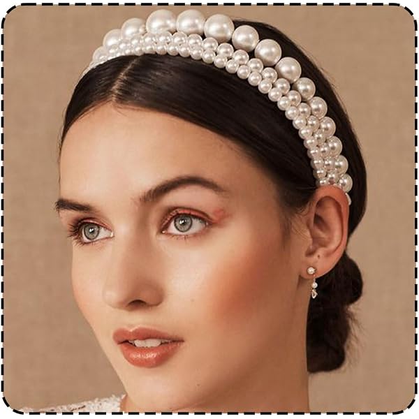 Pearl & Crystal Wire Tiara Headband - Ivory Freshwater Pearl and Crystal Tiara, Available in White or  main image 4