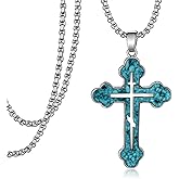 Sbzxbt Orthodox Cross Necklace for Men, Sterling Silver Orthodox Pendant with Turquoise, Cross Jewelry Gift for Men