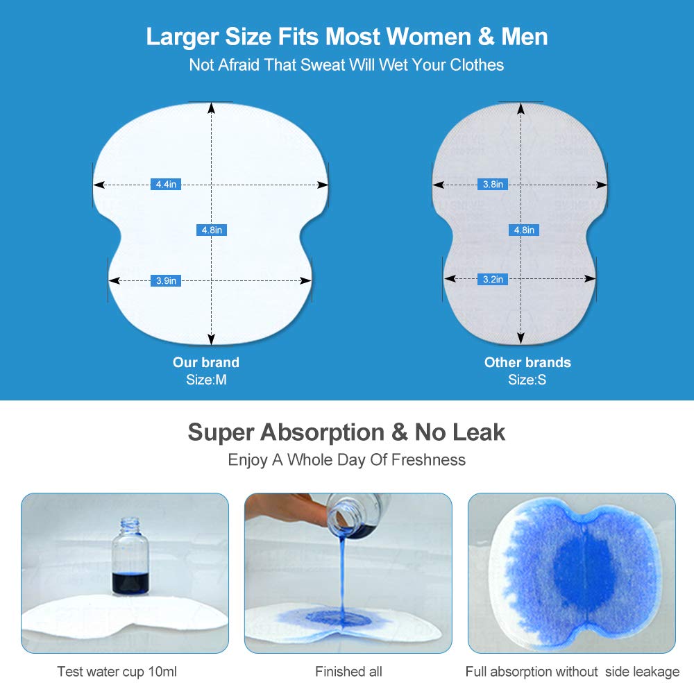 Large Underarm Sweat Pads, Armpit Sweat Pads for Women and Men 【100 Packs】, Premium Sweat Shield Fight Hyperhidrosis, Disposable Underarm Pads for Sweating Women, Comfortable Unflavored, Non Visible : Beauty