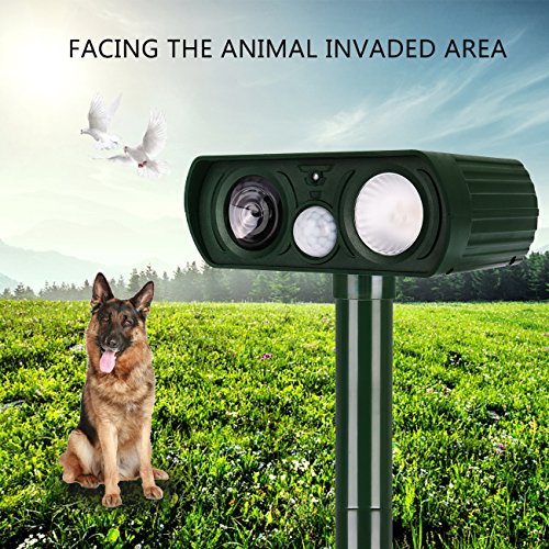 Dog Repellent, Outdoor Solar Powered and Weatherproof Ultrasonic Dog/Cat/Mosquito Repeller (Green) - Thumbnail 3