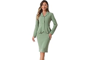 Allegra K Skirt Suit Sets for Women's 2 Piece Formal Office Notched Lapel Peplum Jacket Blazer Pencil Skirts Set