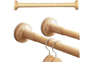 Closet Rods,Adjustable Imitation Wood Closet Rod For Clothes Hanging,No Punching Hanging Clothes Closet Rod For Cabinet,Bathr