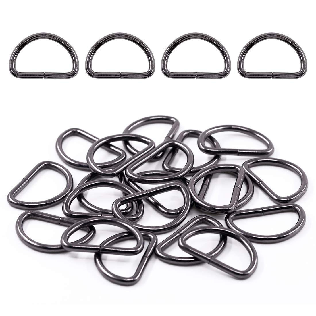 Swpeet 150Pcs 1 Inch / 25mm Gun-Black Heavy Dut Multi-Purpose Metal D Ring Semi-Circular D Ring for Keychains Belts Hardware Bags Ring Hand DIY (Gun-Black, Metal D Rings)