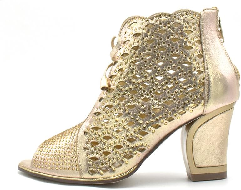 Bella Hanna Stylish & Comfort Shoes Women Party Shoe Open Toe Back Zipper Mid Chunky Heel Net02