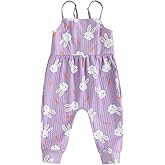YOKJZJD Toddler Baby Girl Easter Outfit Bunny Sleeveless Romper Jumpsuit Suspender Overalls Pants