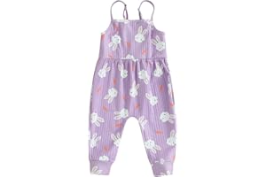 YOKJZJD Toddler Baby Girl Easter Outfit Bunny Sleeveless Romper Jumpsuit Suspender Overalls Pants