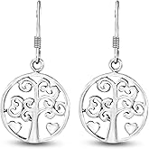 AeraVida Filigree Heart Tree of Life .925 Sterling Silver Dangle Earrings | Nature Inspired Silver Earring for Women | Fashionable Meaningful Tree for Anniversary Jewelry Gift