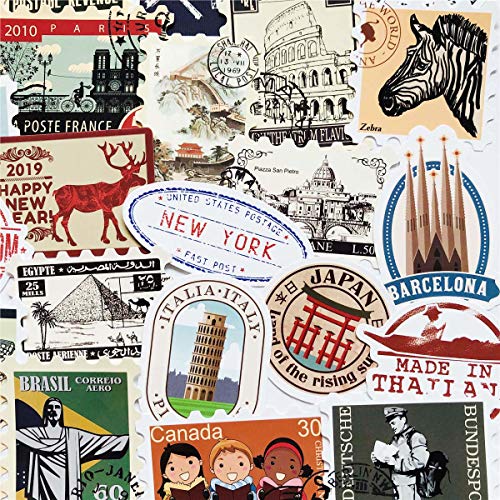 50PCS Vintage World Famous Stamps Stickers Retro Stamp Waterproof Sticker Laptop Car Bicycle Suitcase Computer Water Bottle Mobile Phone Stickers Decals (Vintage 2) - Thumbnail 6