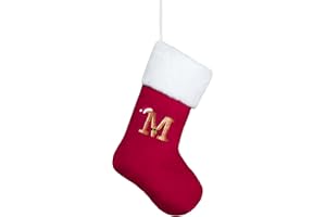 Beyond Your Thoughts Personalized Embroidery Monogram Initial Human Christmas Stockings 1 Pack Durable Christmas Ornament Bag for Family Decorations Red and Gold Letter M