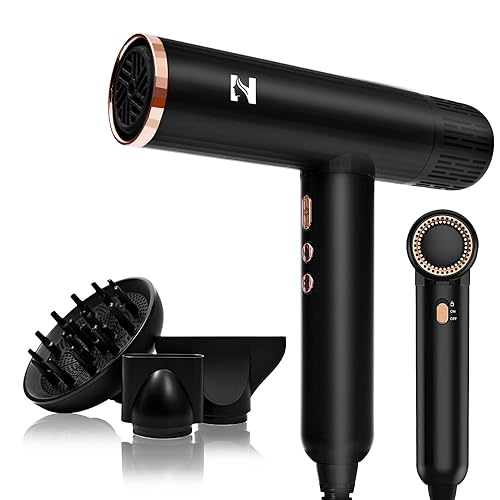 Nicebay Hair Dryer, Ionic Blow Dryer with Diffuser, 1600W &110000RPM High-Speed Brushless Motor for Fast Drying, Lock Function, Constant Temperature, Lightweight