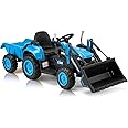 MELLCOM Ride on Bulldozer, Ride on Excavator with Detachable Trailer, 12V Kids Electric Vehicles Ride on Toy with Remote Control, Kids Car with Bucket, Horn, Lights, Music Player, Safety Belt, Blue