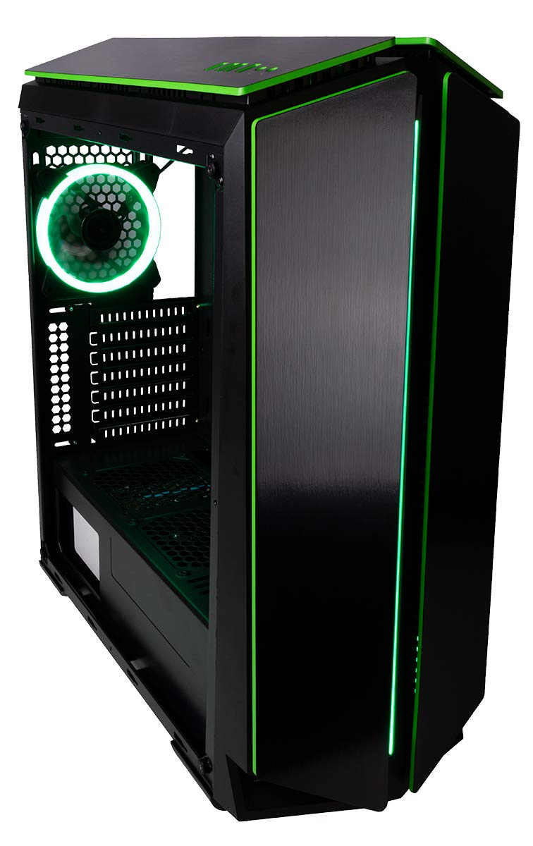 CUK Mantis Full ATX Tower Gaming Desktop Case with 6 Green Halo Fans