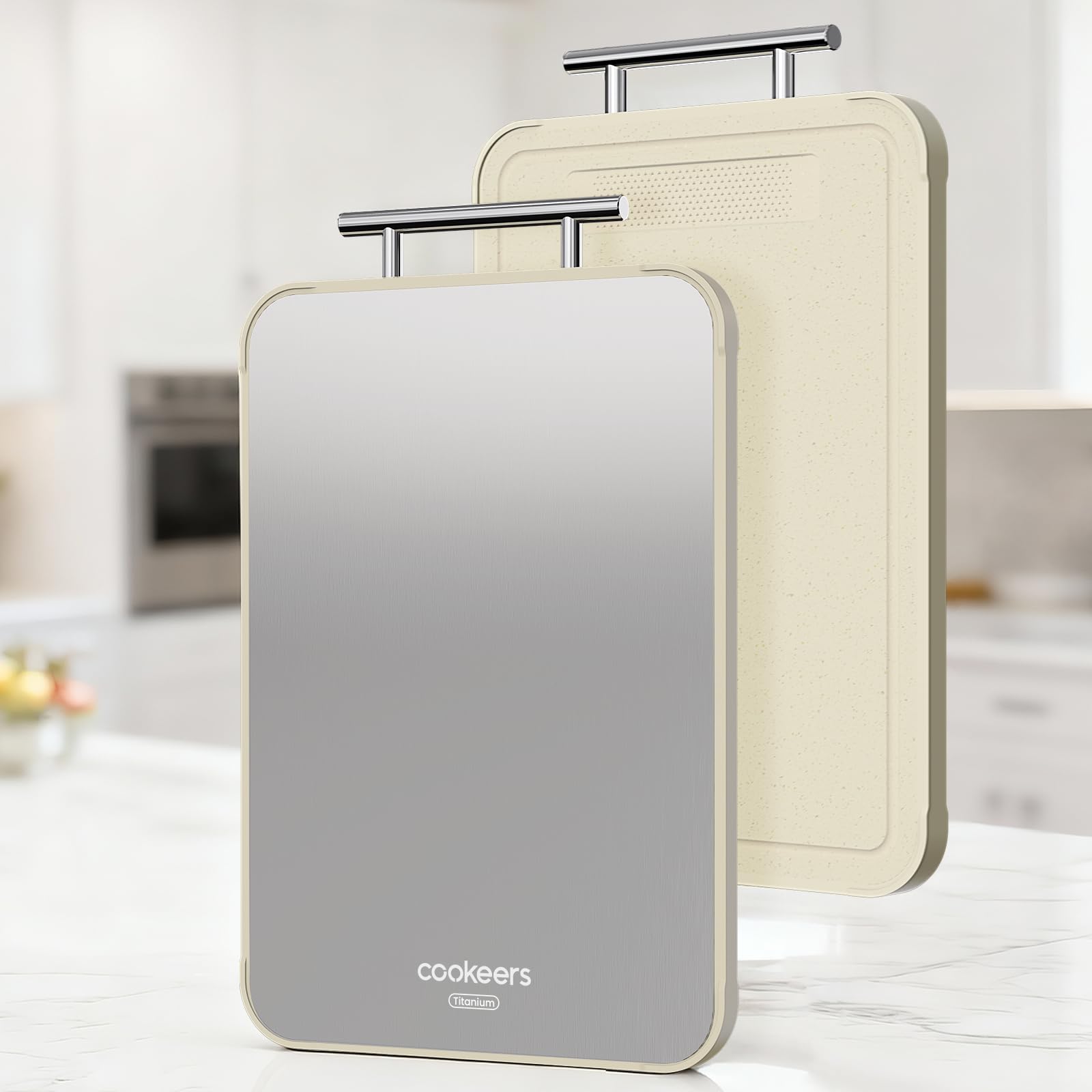 Cookeers Titanium Cutting Board for Kitchen - Upgraded 100% Pure Titanium No Step Edge Double Side Cutting Board, Food Grade PP, Dishwasher Safe, Non-Slip, 15.8”×10.24 ” Chopping Board