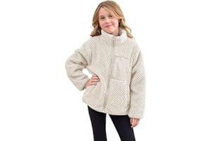Dugcew Girls Fleece Jacket Sherpa Zip Up Outwear Fuzzy Fall Winter Coat with Pockets for Kids 5-14 Year