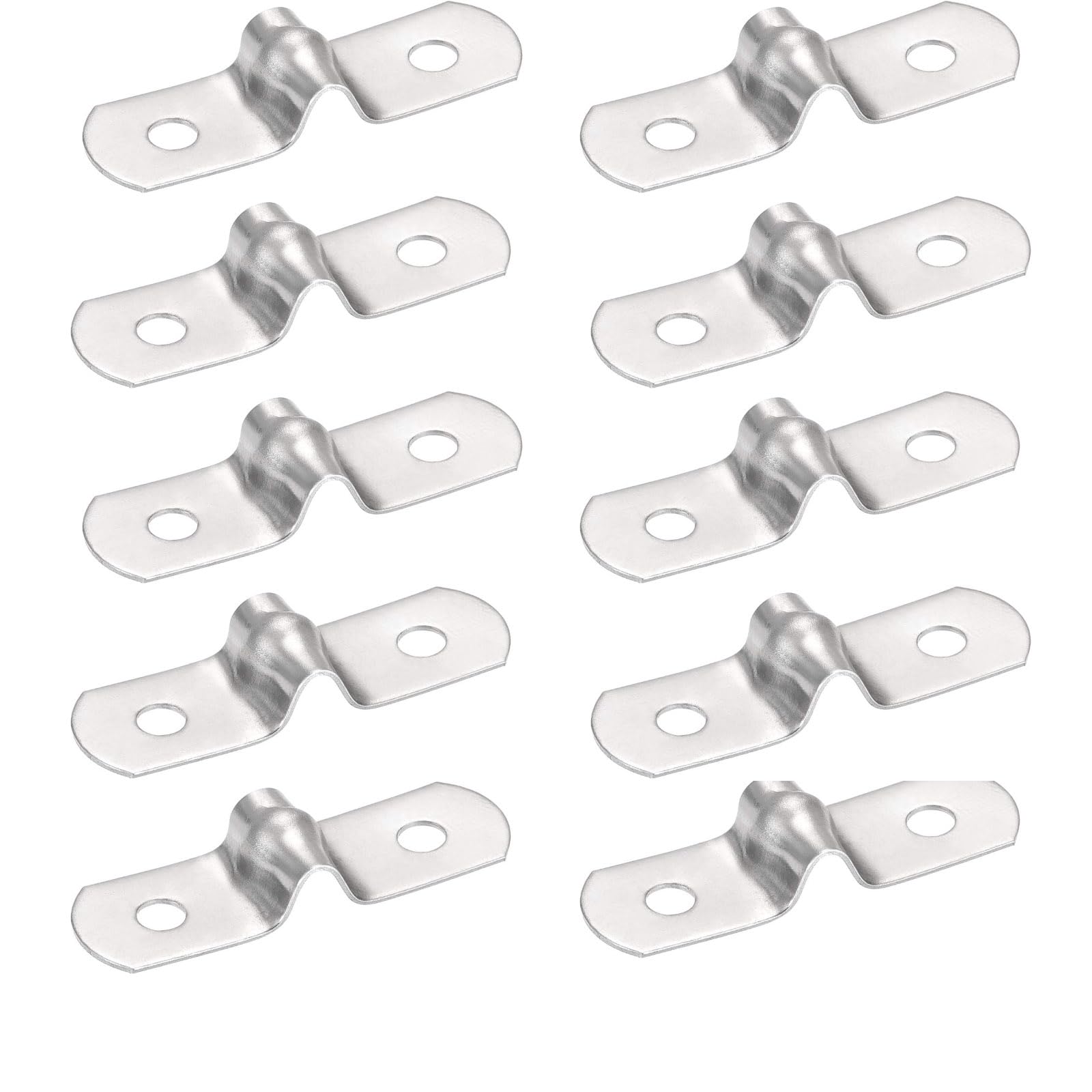 TOP-VIGOR 10Pcs 20mm(0.8") Rigid Pipe Strap, 2 Holes 304 Stainless Steel Tension Tube Clip Clamp for Fixing Tube Pipe Wire