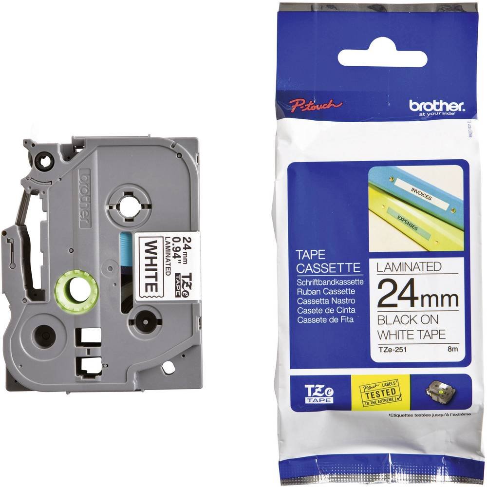 Brother TZe-251 Labelling Tape Cassette, 24 mm (W) x 8 m (L), Laminated, Brother Genuine Supplies - Black on White - Packaging May Vary — image 1