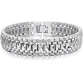 U7 Link Bracelets for Men, Cuban Link/Rope/Watch Band Solid Bracelet, Silver Black Gold Color Wrist Bracelet 3/6/9/12/15mm Width, 6.5/7.5/8.3 Inch Length, Hand Chain Jewelry for Mens Women