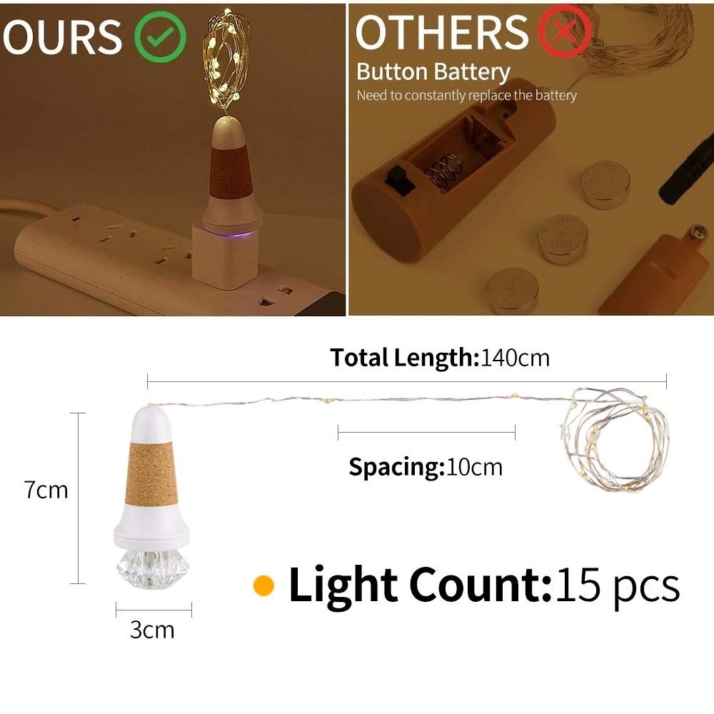 2 Packs Flaschenlichterkette Korken (7 Farbwechsel Mehrfarbig Flaschenlicht + Warmweißes Lichterkette), LED Bottle Lamp USB Wiederaufladbar für Weihnachten, Zimmer, Party, Hochzeit, Geburtstag