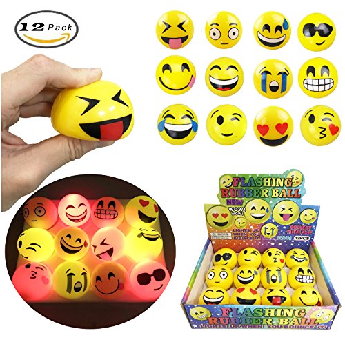 image for Liberty Imports Set of 12 LED Flashing Emoji Face Squeeze Bouncy Balls