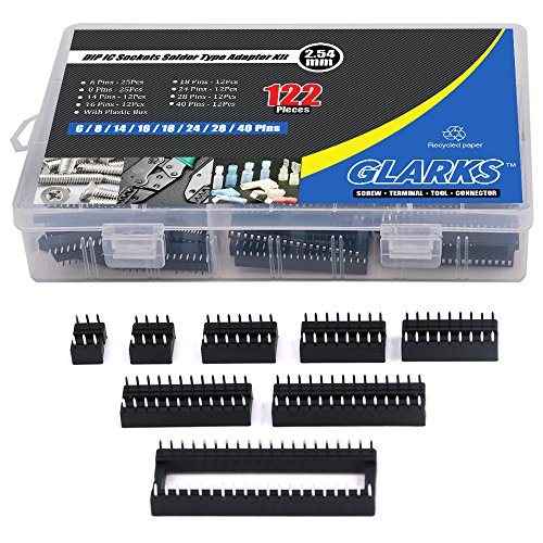 Glarks 122Pcs 2.54mm Pitch DIP IC Sockets Solder Type Adaptor