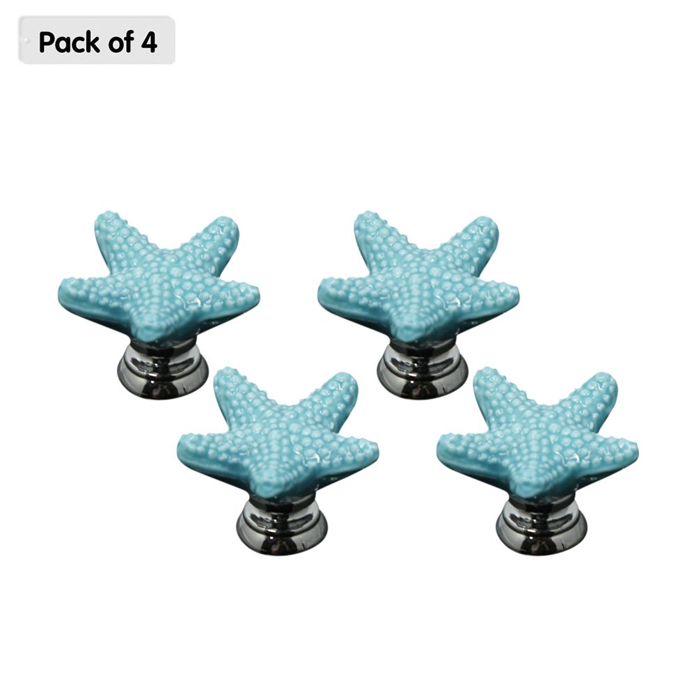 Zhi Jin 4pcs Cute Starfish Shape Cabinets Knobs Handle Ceramic