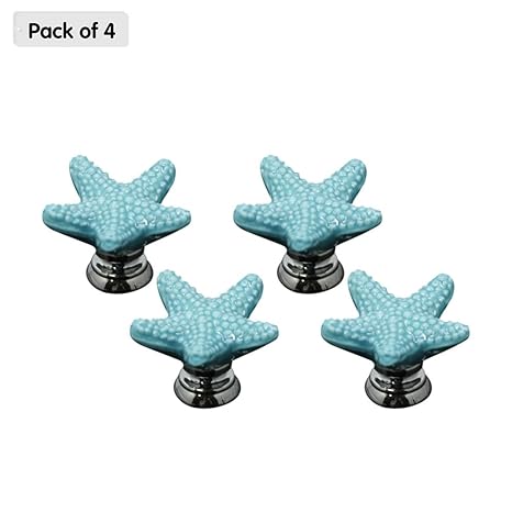 Zhi Jin 4pcs Cute Starfish Shape Cabinets Knobs Handle Ceramic