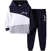 Arlubiya Boys Clothes Fashion Letter Printed Color blocked Hooded Top+ Solid Color Pants Outfits Set