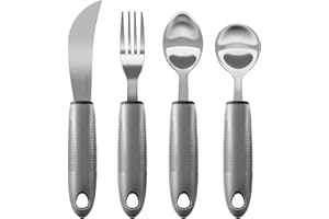 HJGL Adaptive Utensils, Weighted Utensils for Hand Tremors, Utensils for Parkinsons Patients,Elderly,Arthritis,Weak Hand Grip,Tremors & Handicapped. Stainless Steel Knife,Fork and Spoons Set (regular 4pcs)