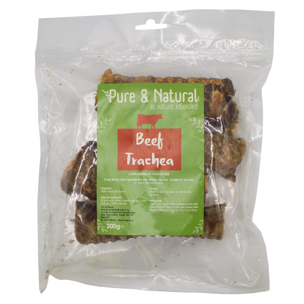 Pure & Natural Beef Trachea for Dogs - Natural Dog Chews Long Lasting Healthy Dental Chews with Collagen - 200g