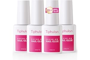 TIPHULAN 28ml Brush On Nail Glue for Press On, Acrylic Nails - Super Strong, Durable & Long-Lasting, Mess Free, Travel Friendly, 0.92 oz(4PCS)