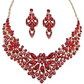 Zthread Women Jewelry Set Rhinestone Crystal Statement Necklace Bride Rib Choker Necklace Floral Beaded Collar Neklcace Cluster Dangle Earrings Set for Wedding Party