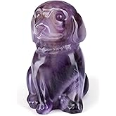 Jovivi Amethyst Dog Crystal Figurines Home Decor Carved Gemstone Pet Animal Cute Puppy Dog Statue Stone Energy Sculpture Healing Crystals Gifts for Women Men