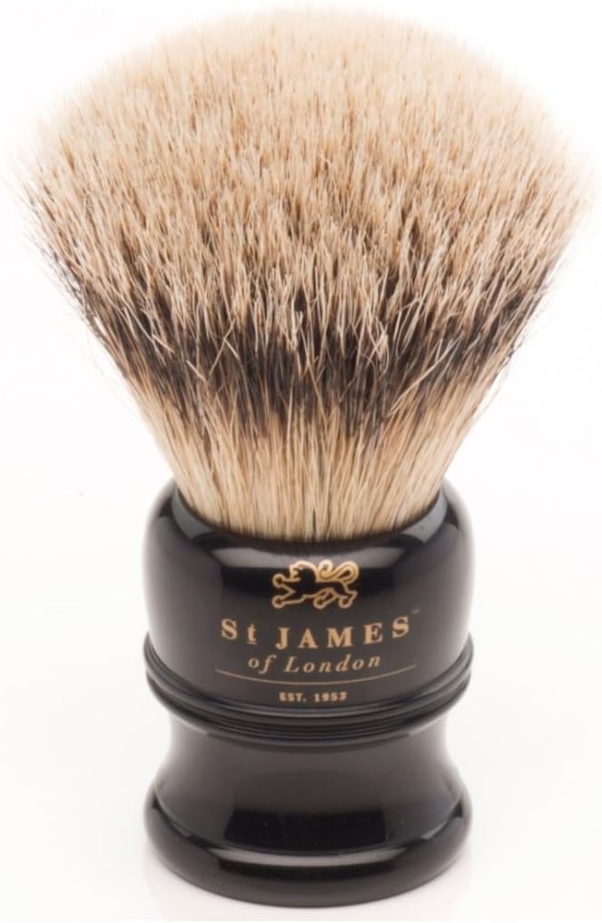 St James of London Small Faux Ebony Black Silvertip Shaving Brush