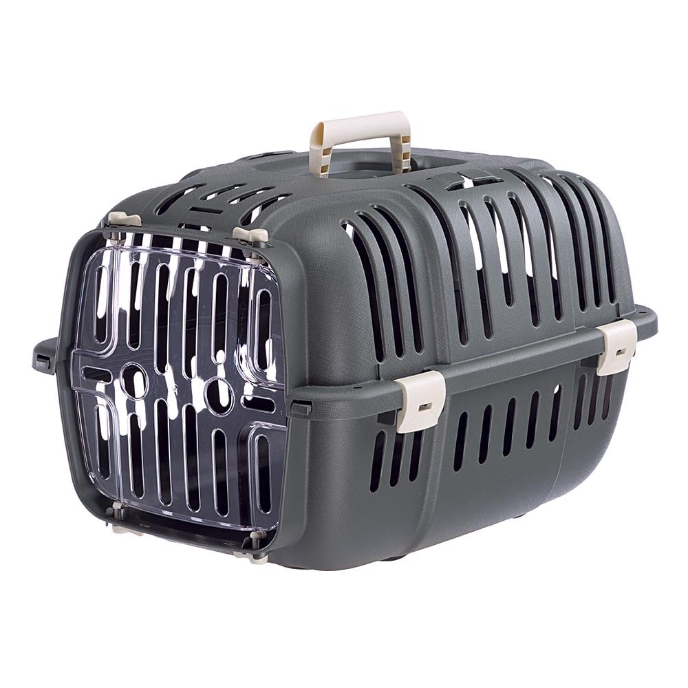 Ferplast Cat Carrier, Small Dog Carrier, Dogs and Cats up to 5 kg, Shockproof Transparent Door, Ventilation Slots, 32 x 47 x h 29 cm, JET 10 Dog Travel Crate, Cat Travel Carrier, Grey