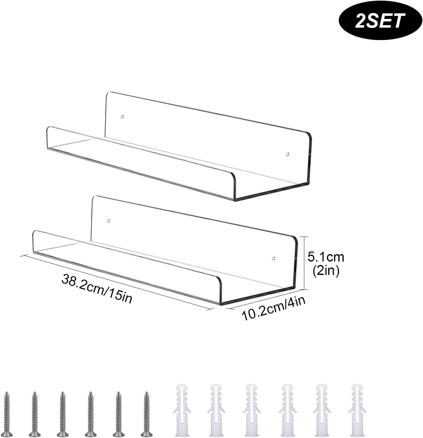 2 Pcs Clear Acrylic Floating Wall Shelves,Floating Book Shelves Heavy