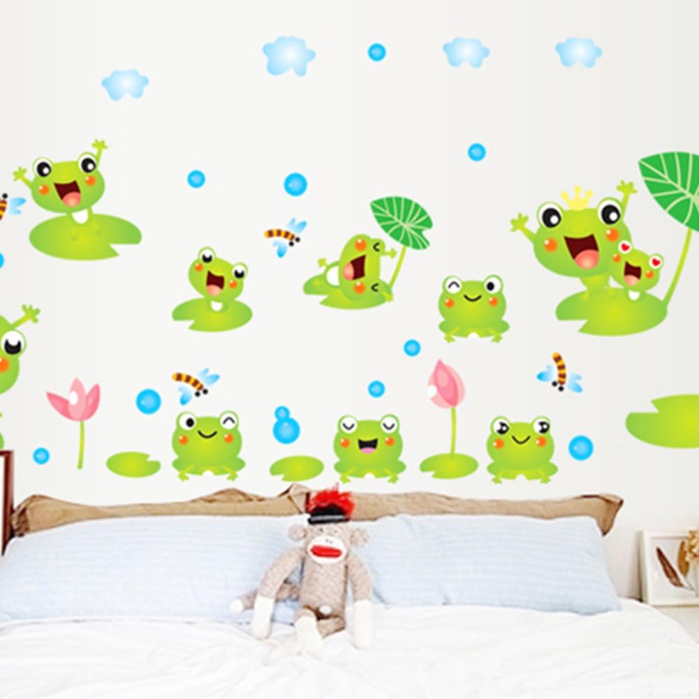 Little frog window sticker on the pond/background stickers/restroom ,bathroom,glass,balcony,frosted window stickers-A